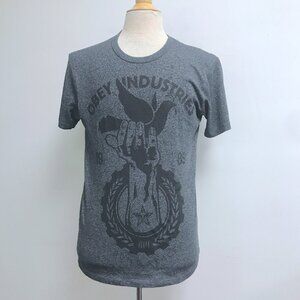 Obey gray black graphic build peace dove short sleeve cotton t shirt M HTF